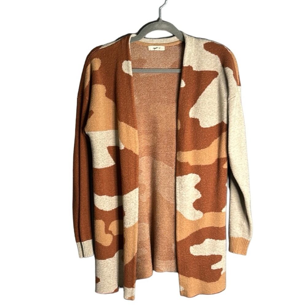 Olive & Vine Brown and Tan Printed Open Cardigan Medium